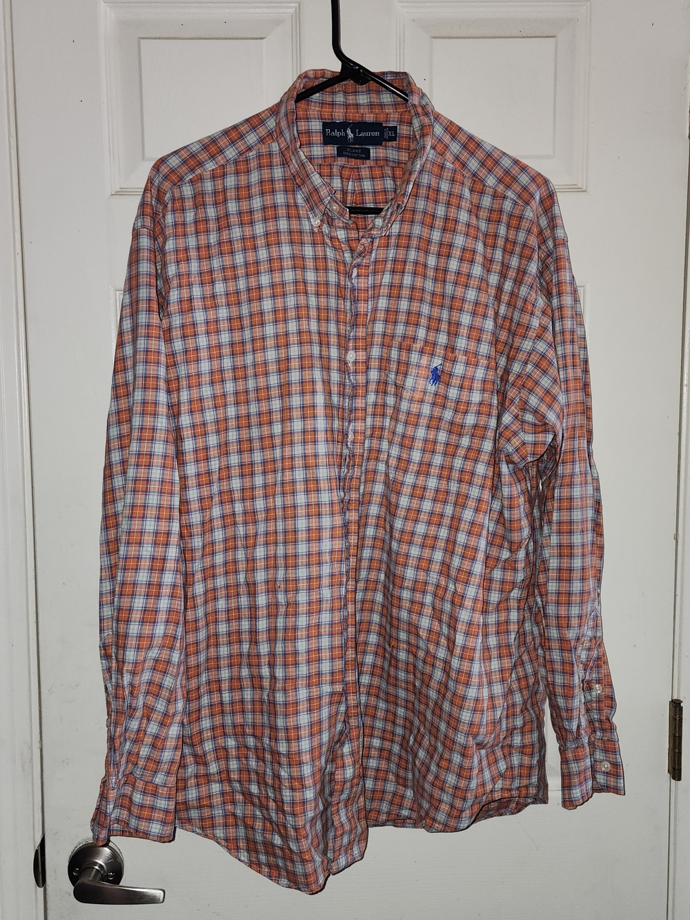 Ralph Lauren Orange and White Plaid Button-Down Shirt